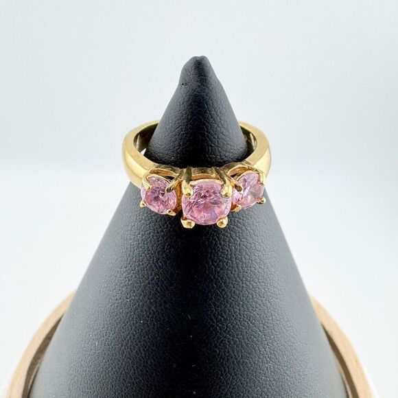 Vintage Pink Rhinestone Sterling Silver Gold Plated Ring Timeless Glamour Retro - Picture 2 of 9
